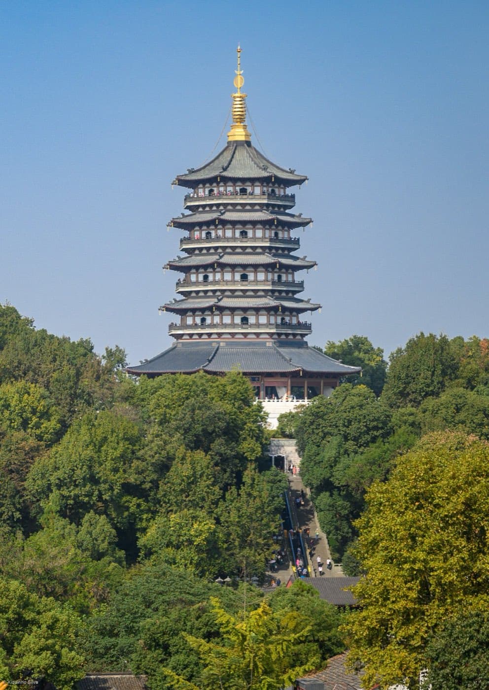 Leifeng is photogenic from multiple angles, but the south shore lets you work with distance and sunset.