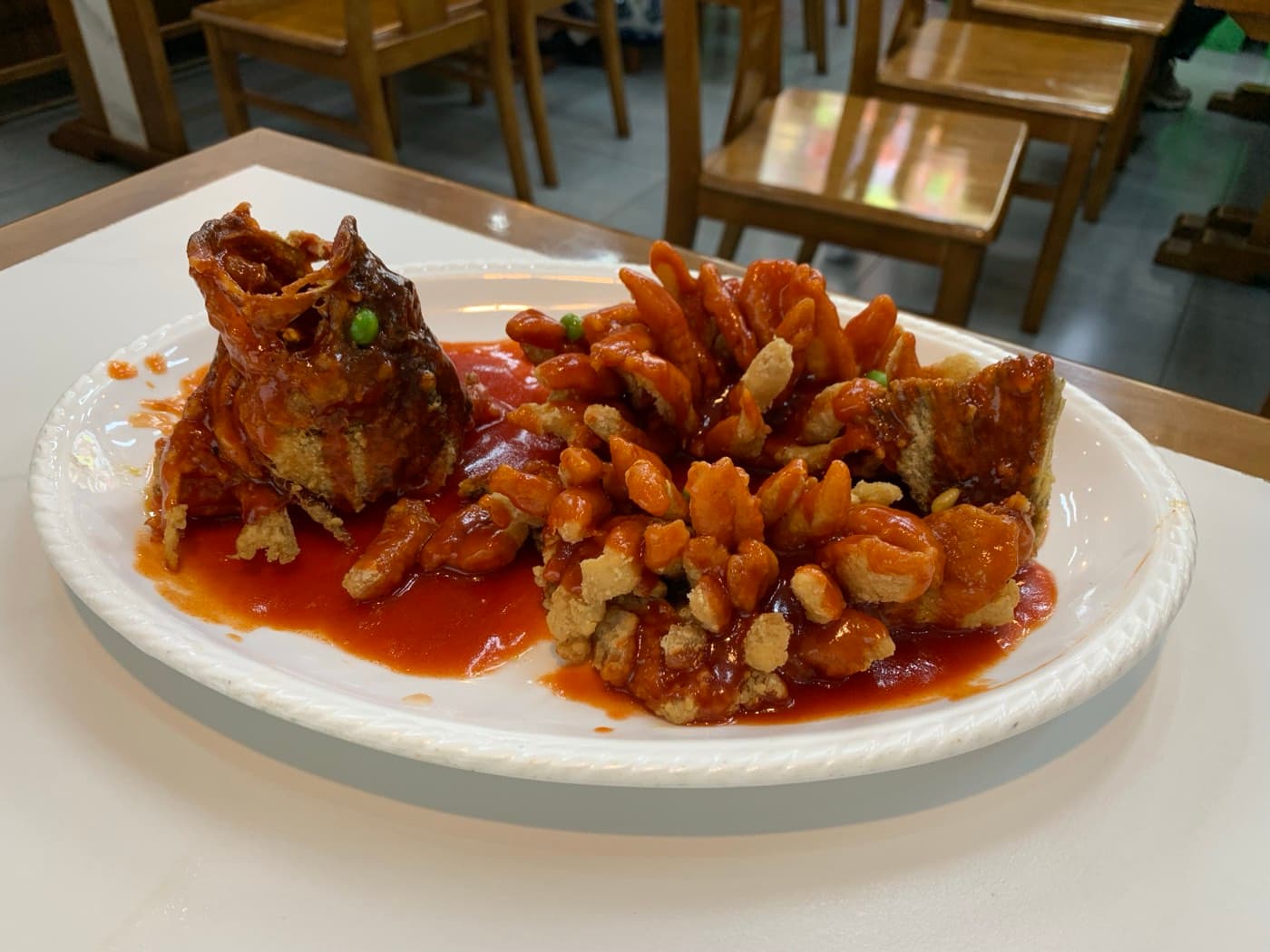 The scored flesh is what gives the dish its signature bristling texture.