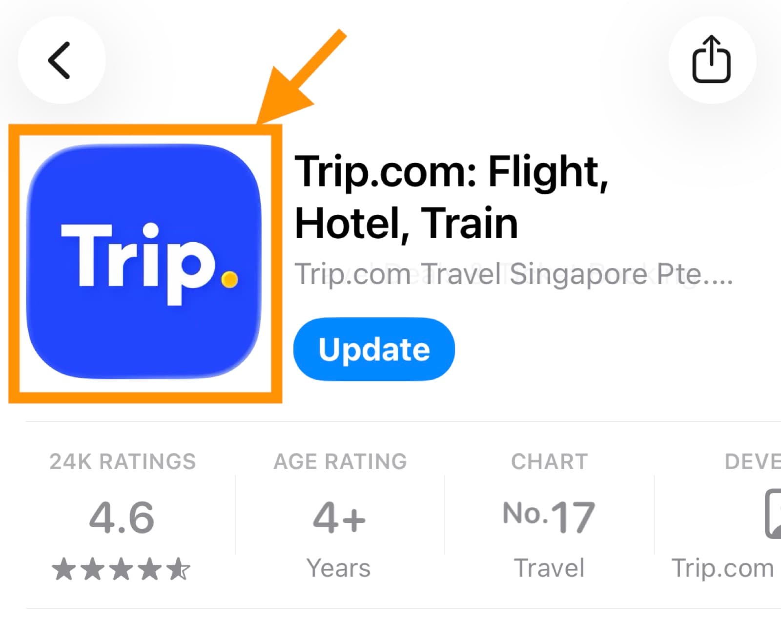 Trip.com listing in the App Store with the app icon highlighted