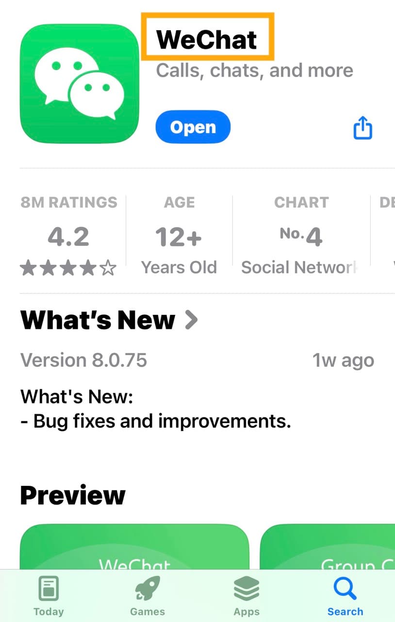 Official WeChat app listing in the App Store