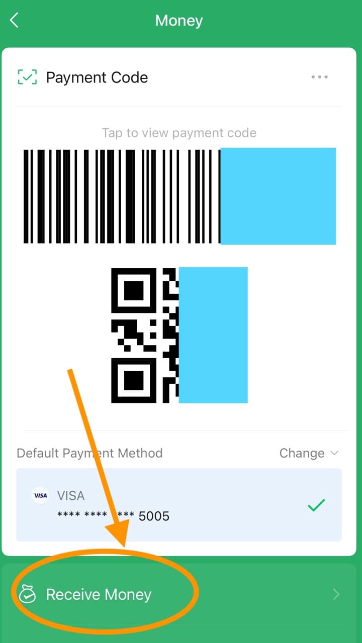 WeChat Money screen showing the Receive Money entry