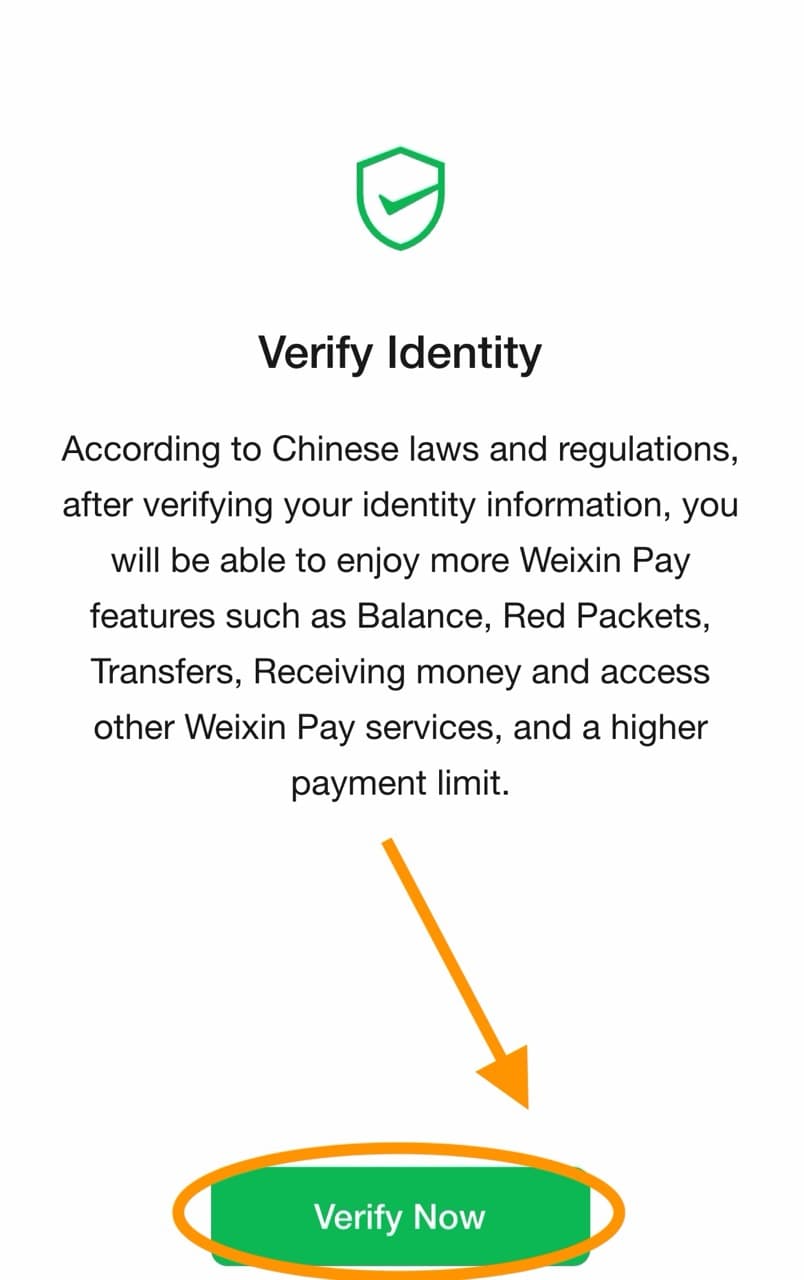 WeChat Verify Identity screen with Verify Now button