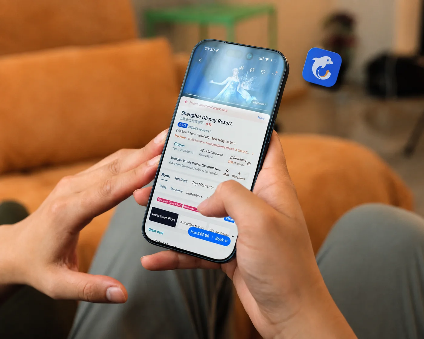 Browsing attraction tickets on a phone